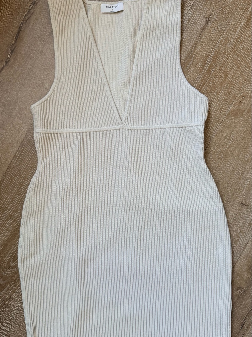 Babaton Cream Ribbed V-Neck Sleeveless Mini Dress